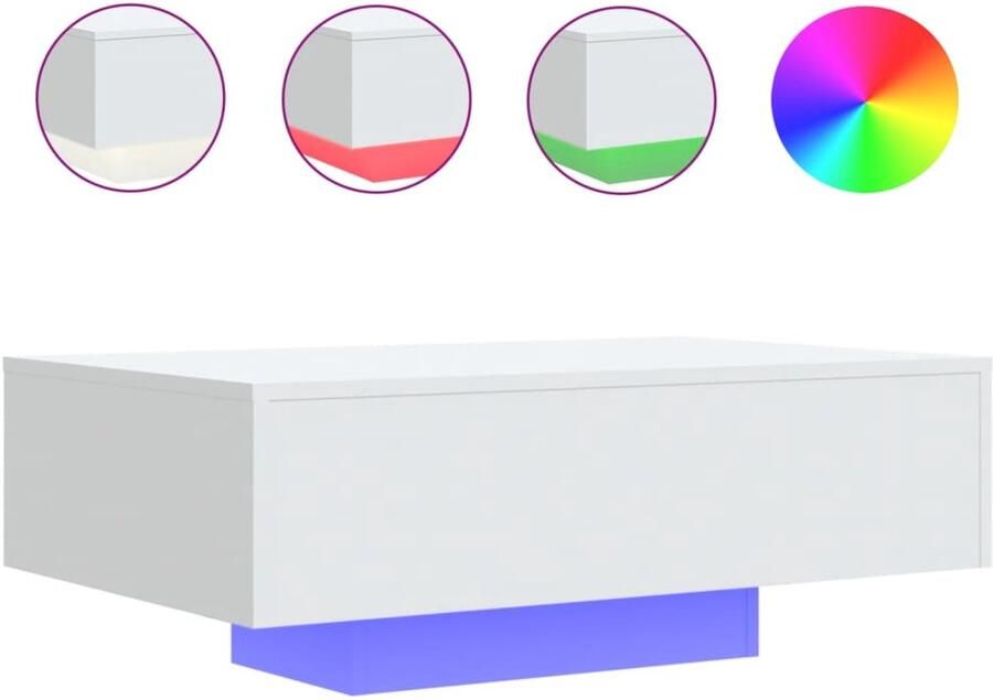 The Living Store Salontafel met LED-verlichting 85x55x31 cm wit Salontafel Led Tafellamp Houten Salontafel Koffietafel Tv Tafel
