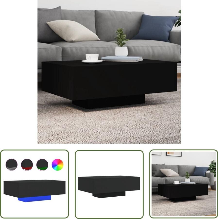 VidaXL Salontafel met LED-verlichting 85x55x31 cm zwart Salontafel Led Verlichting Houten Salontafel Zwarte Salontafel Modern Tafellamp