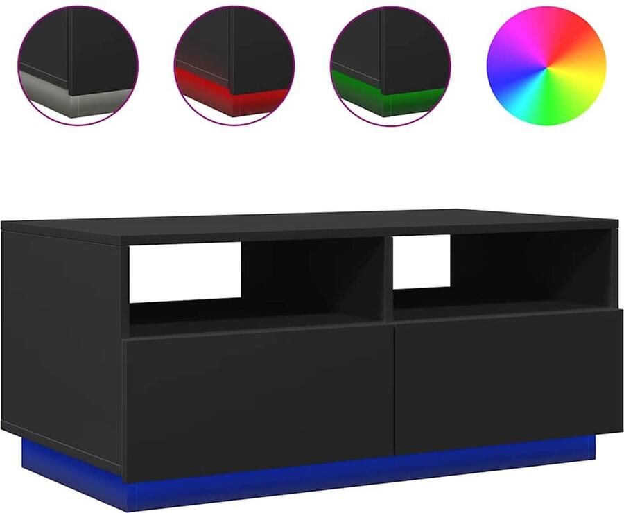The Living Store Salontafel met LED-verlichting 90x49x40 cm zwart Salontafel Led Verlichting Moderne Salontafel Houten Salontafel Tv Tafellaar