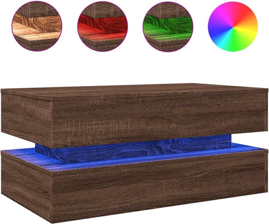 The Living Store Salontafel met LED-verlichting 90x50x40 cm bruin eikenkleur Salontafel Led Lampen Houten Salontafel Modern Design Bruine Kleuren