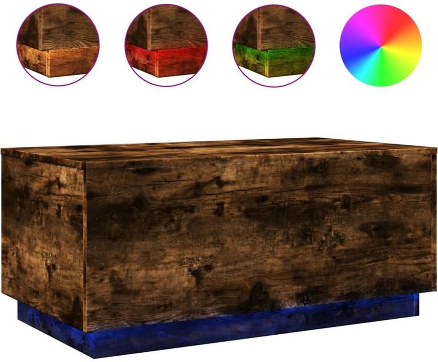 The Living Store Salontafel met LED-verlichting 90x50x40 cm gerookt eikenkleurig Salontafel Led Lampen Houten Salontafel Bruine Salontafel Bijzettafel