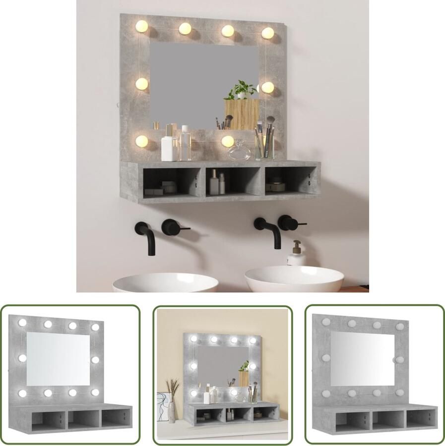 VidaXL Led Verlichting Spiegelkast met LED-verlichting 60x31 5x62 cm betongrijs Badkamerspiegel Makeupspiegel Houten Spiegel