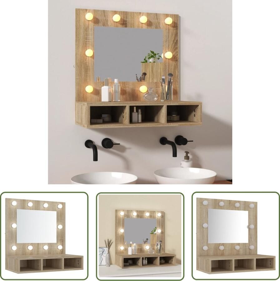 VidaXL Led Verlichting Spiegelkast met LED-verlichting 60x31 5x62 cm sonoma eikenkleur Badkamermeubel Make Up Spiegel Sonoma Eiken