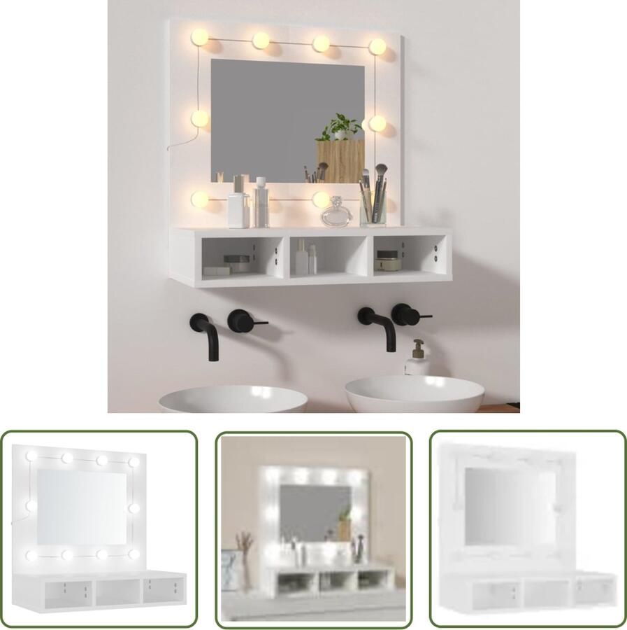 VidaXL Led Verlichting Spiegelkast met LED-verlichting 60x31 5x62 cm wit Badkamermeubel Witte Spiegel Houten Spiegel