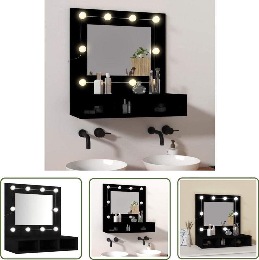VidaXL Led Verlichting Spiegelkast met LED-verlichting 60x31 5x62 cm zwart Badkamerspiegel Salontafel Make-up Spiegel