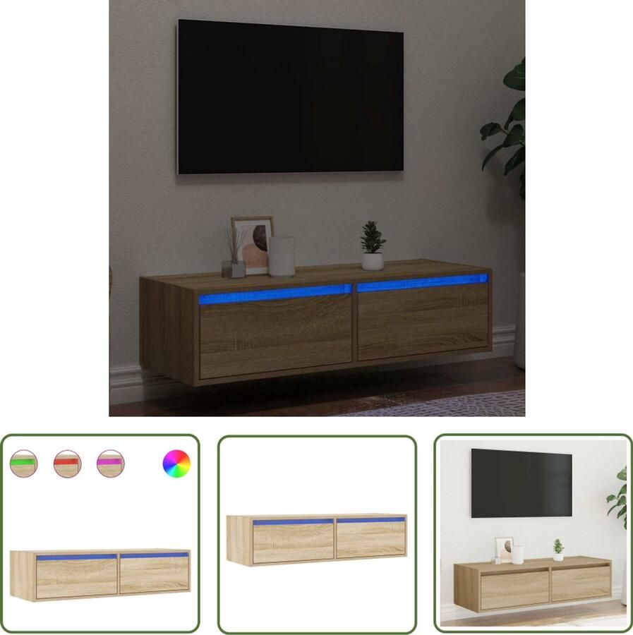 The Living Store Tv-meubel LED-verlichting 100X35 5x25 cm sonoma eikenkleurig Tv-meubel Led-verlichting Salontafel Houten Meubels Decoratie
