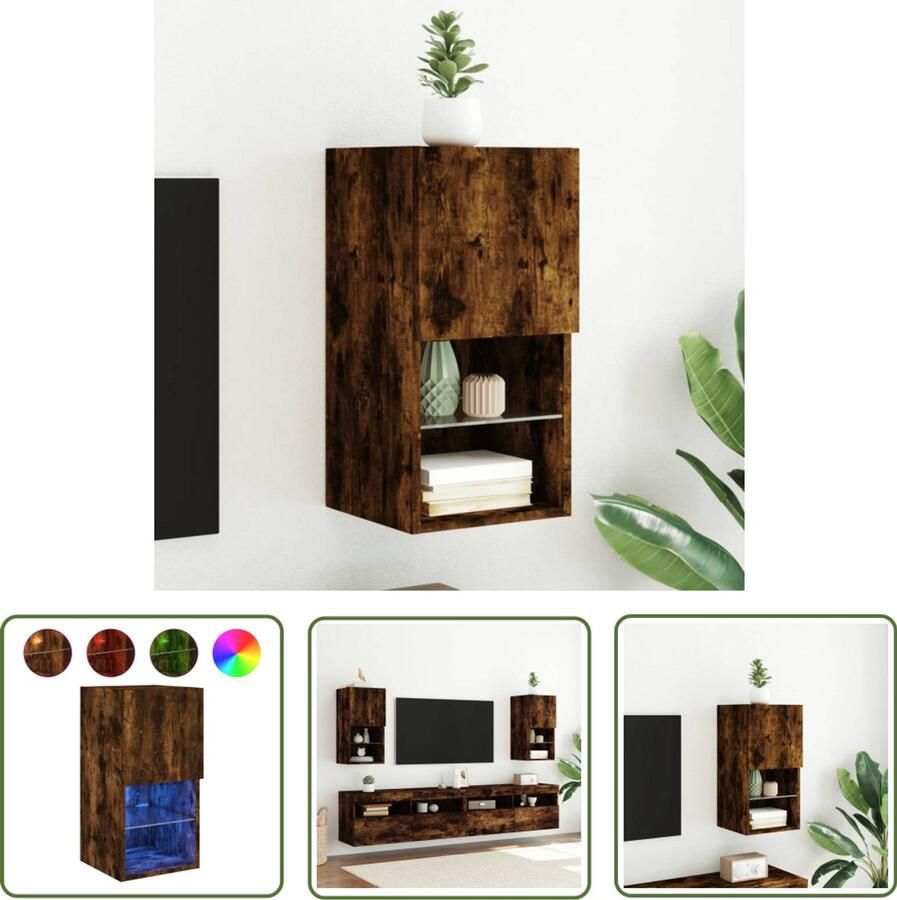 The Living Store Tv-meubel LED-verlichting 30 5x30x60 cm gerookt eikenkleurig Tv-meubel Led-verlichting Houten Tv-meubel Bruine Tv-standaard Wandmontage