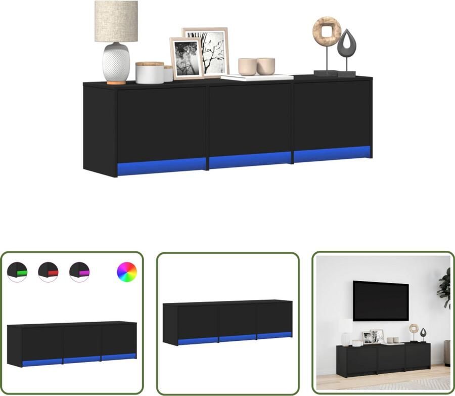 VidaXL Tv-meubel met LED 140x34x40 cm bewerkt hout zwart Tv-meubel Led-verlichting Houten Tv-meubel Tv Kast Salontafel