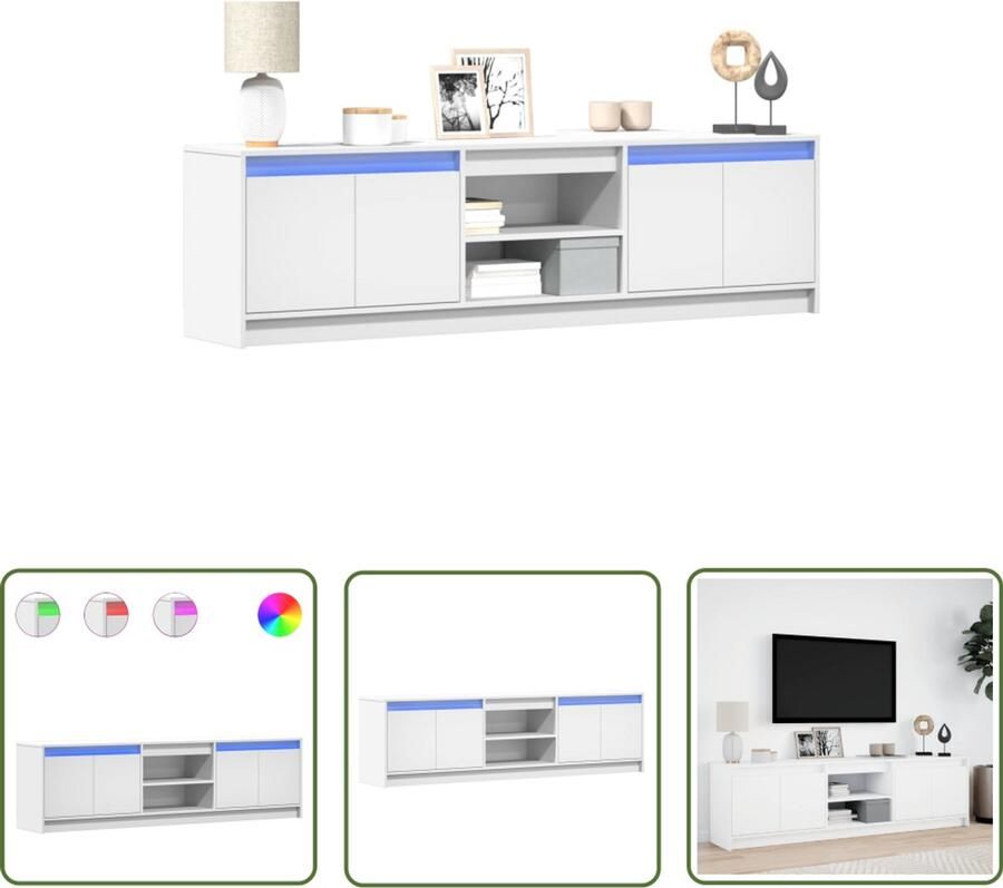 VidaXL Led-verlichting Tv-meubel met LED 180x34x50 cm bewerkt hout wit Houten Tv-stand Tv Kast Salontafel