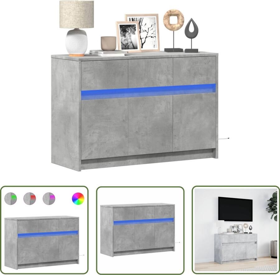 VidaXL Led-verlichting Tv-meubel met LED 91x34x61 cm bewerkt hout betongrijs Houten Tv-meubel Betonnen Grijs Tv Kast
