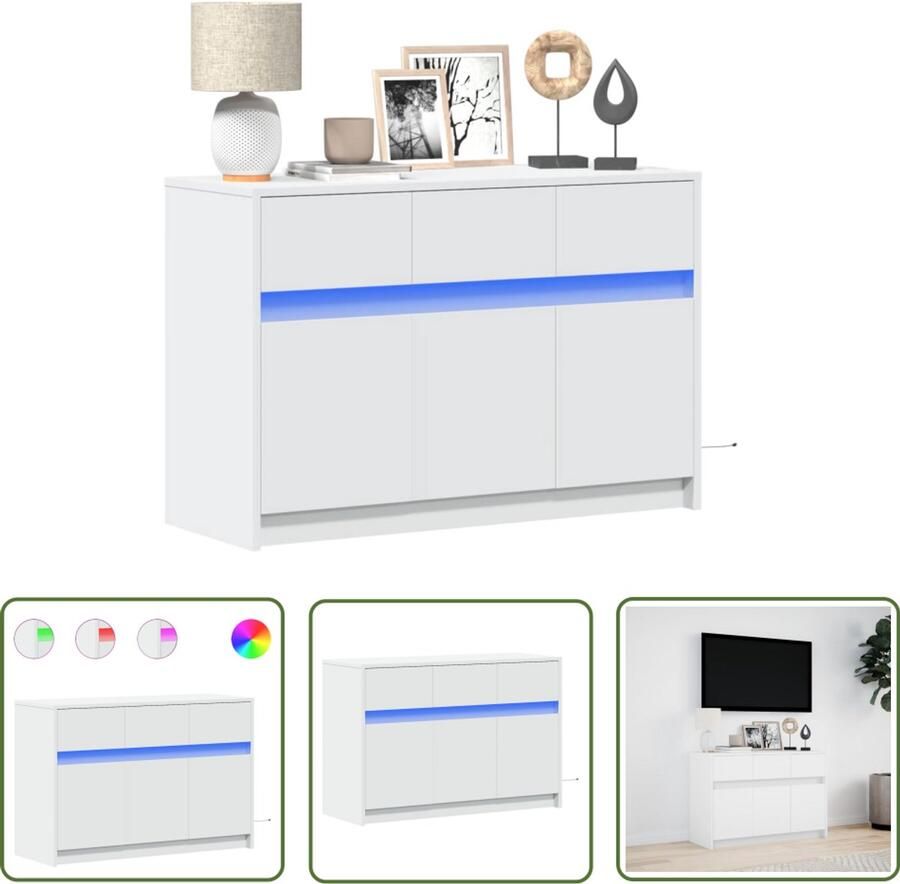 VidaXL Led-verlichting Tv-meubel met LED 91x34x61 cm bewerkt hout wit Houten Tv-standaard Salontafel Media-console