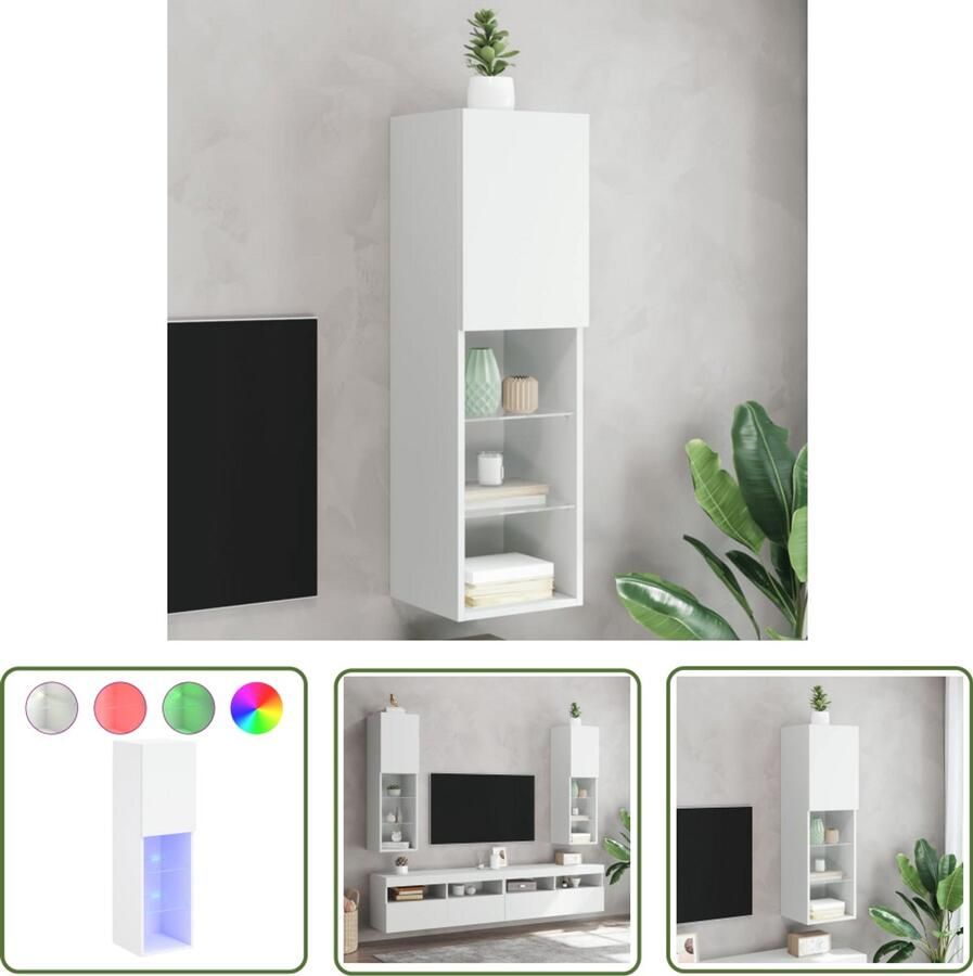 The Living Store Tv-meubel met LED-verlichting 30 5x30x102 cm wit Tv-meubel Led Verlichting Houten Tv-stand Salontafel Mediabox