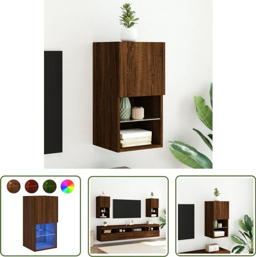 The Living Store Tv-meubel met LED-verlichting 30 5x30x60 cm bruin eikenkleur Tv-meubel Led-verlichting Houten Tv-meubel Bruine Eiken Wandmontage