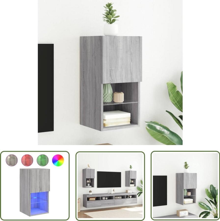 The Living Store Tv-meubel met LED-verlichting 30 5x30x60 cm grijs sonoma eiken Tv-meubel Led-verlichting Grijze Tv Kast Houten Tv Stand Salontafel