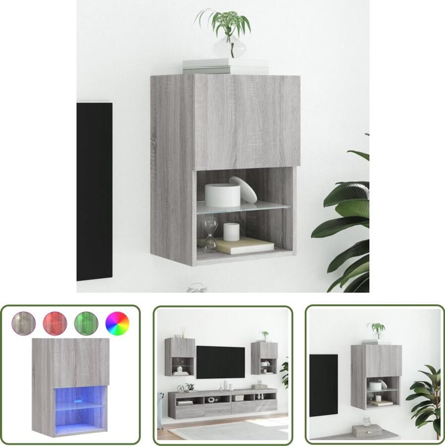 The Living Store Tv-meubel met LED-verlichting 40 5x30x60 cm grijs sonoma eiken Tv-meubel Led-verlichting Grijze Tv Kast Houten Tv Stand Salontafel