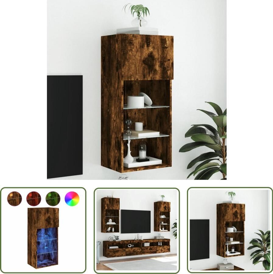 The Living Store Tv-meubel met LED-verlichting 40 5x30x90 cm gerookt eikenkleur Tv-meubel Led-verlichting Houten Tv-meubel Bruine Tv-standaard Bergruimte Tv-meubel
