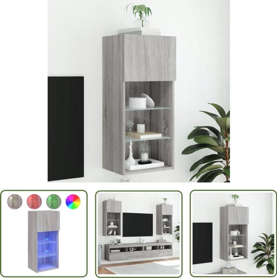 The Living Store Tv-meubel met LED-verlichting 40 5x30x90 cm grijs sonoma eiken Tv-meubel Led-verlichting Salontafel Houten Tv-standaard Grijze Tv-bank