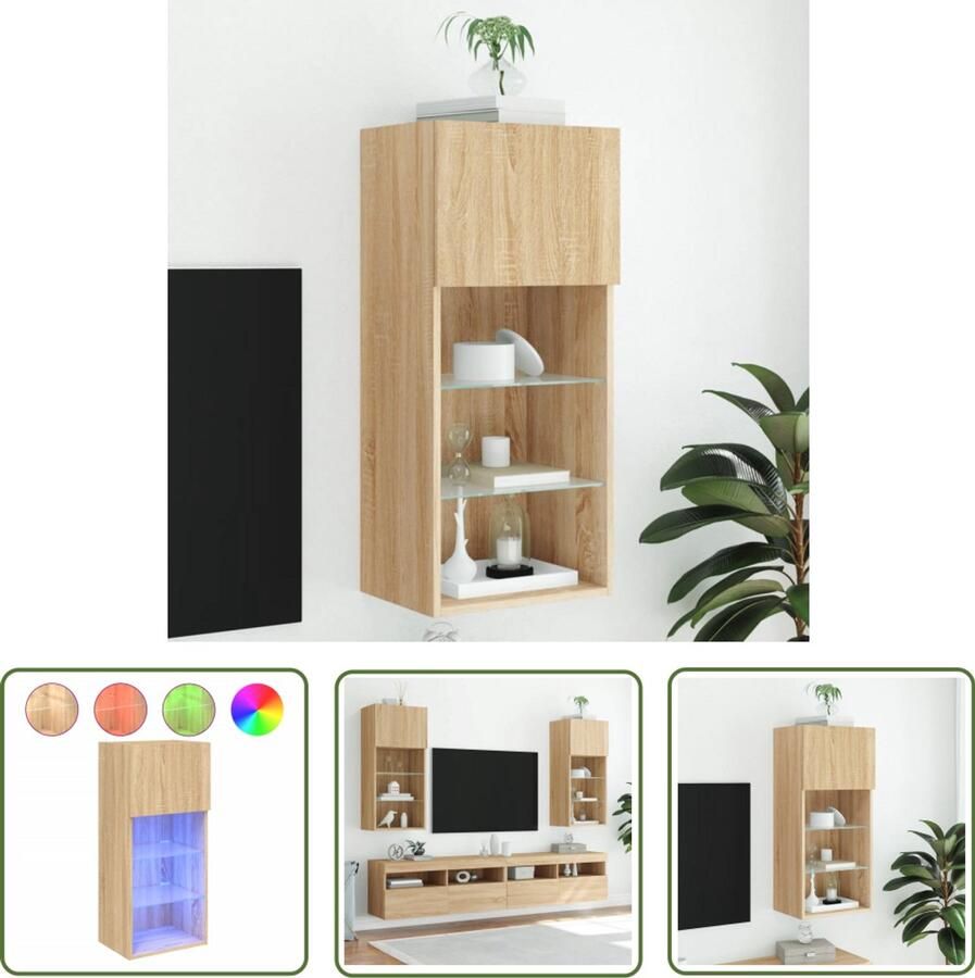 The Living Store Tv-meubel met LED-verlichting 40 5x30x90 cm sonoma eikenkleurig Tv-meubel Led-verlichting Salontafel Houten Tv-meubel Sonoma Eiken