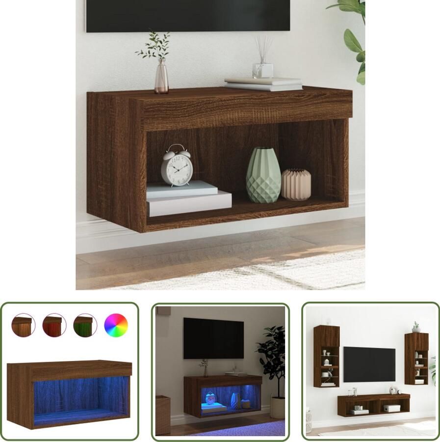 The Living Store Tv-meubel met LED-verlichting 60x30x30 cm bruin eikenkleur Tv-meubel Led-verlichting Houten Tv-stand Bruine Eiken Salontafel