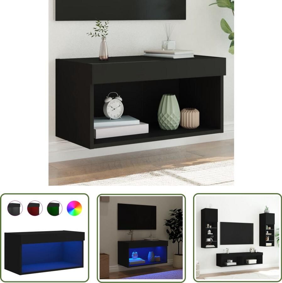 The Living Store Tv-meubel met LED-verlichting 60x30x30 cm zwart Tv-meubel Led-verlichting Houten Tv-standaard Mediabox Salontafel