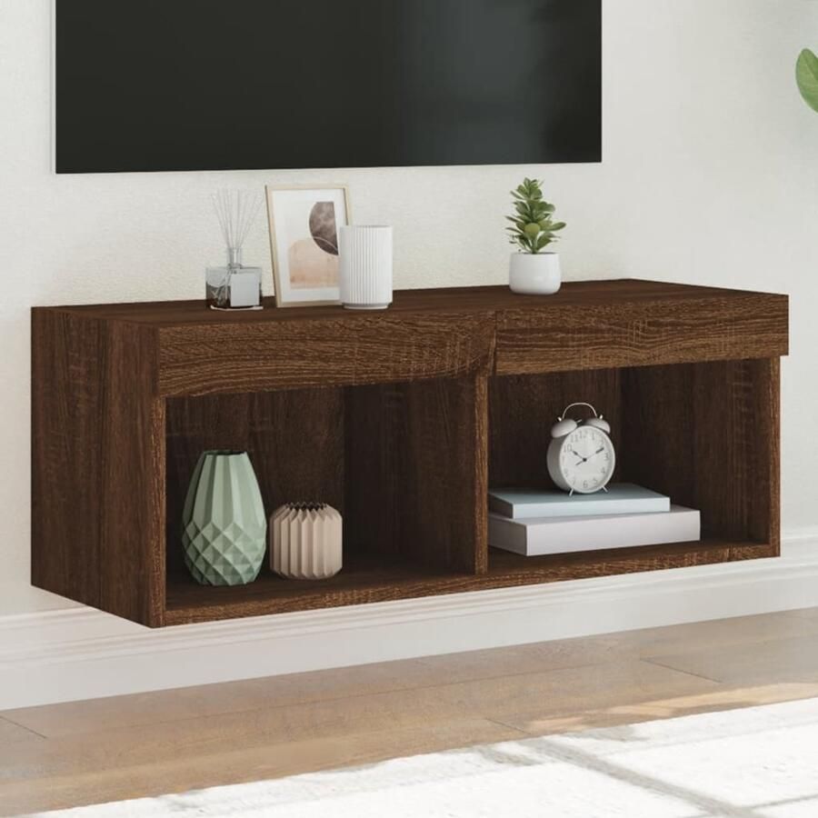 The Living Store Tv-meubel met LED-verlichting 80x30x30 cm bruin eikenkleur Tv-meubel Led-verlichting Houten Tv-stand Bruine Eiken Kastje