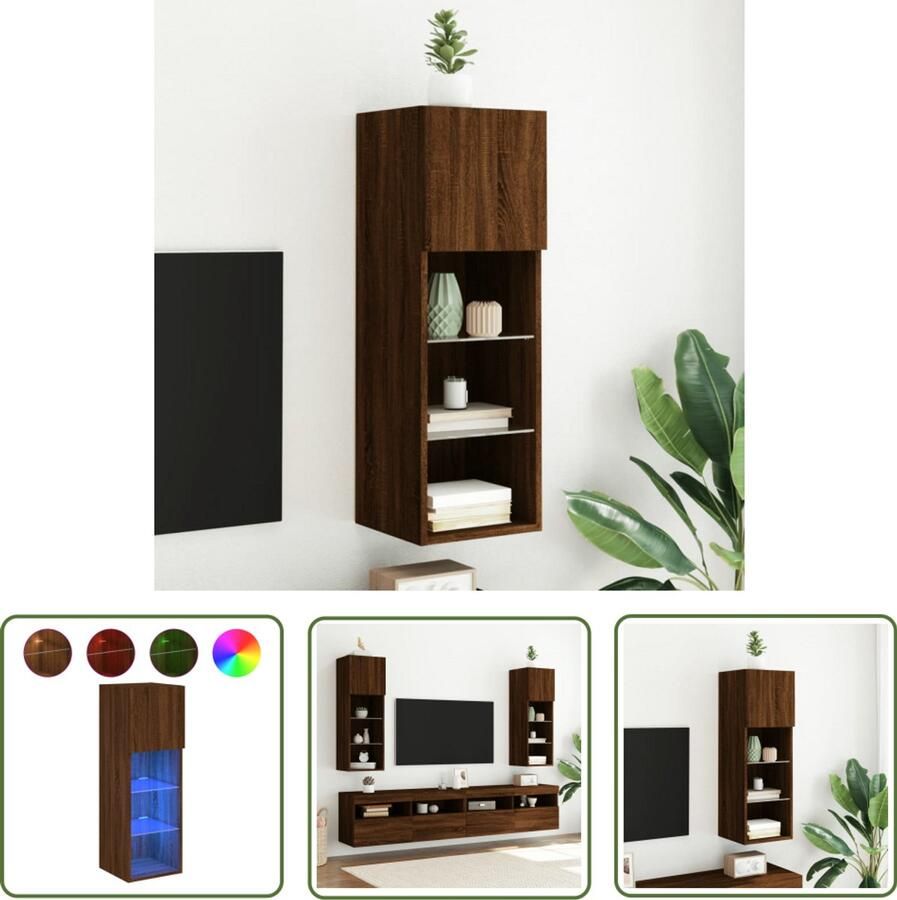 The Living Store Tv-meubel met LED-verlichting 30 5x30x90 cm bruin eikenkleur TV-meubel LED-verlichting Houten TV-stand Bruin Eiken Kastje