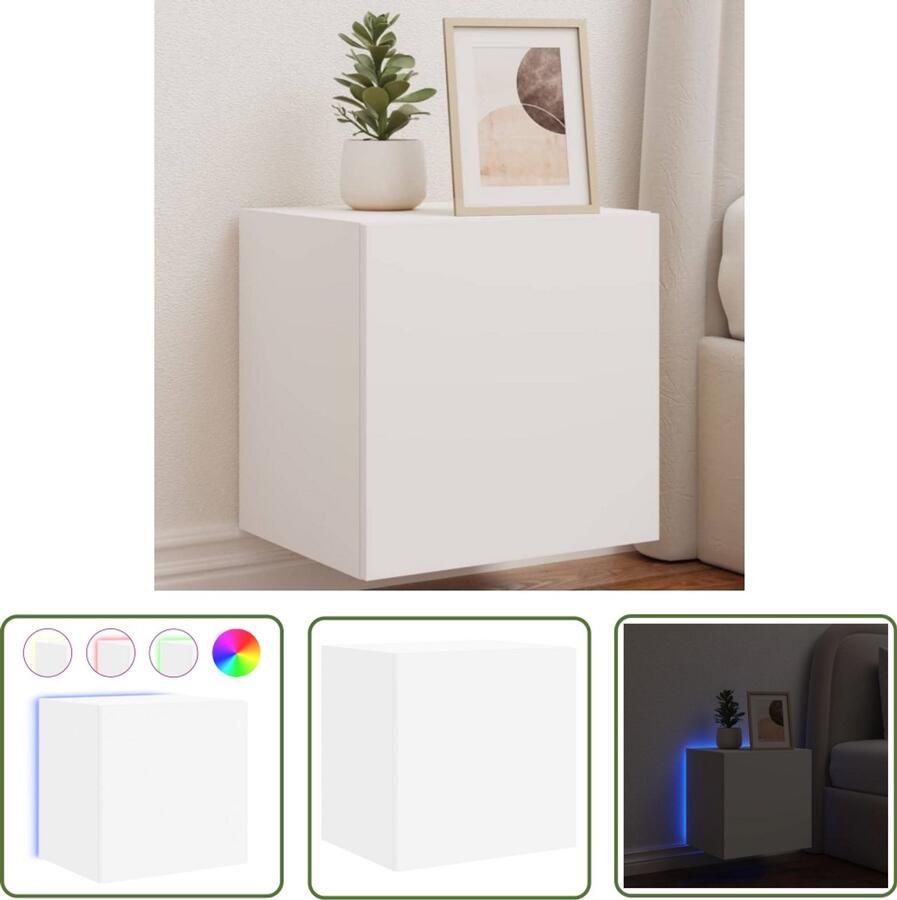 The Living Store Tv-wandmeubel met LED-verlichting 40 5x35x40 cm wit Tv-meubel Led-verlichting Tv-standaard Wandmontage Houten Tv-meubel