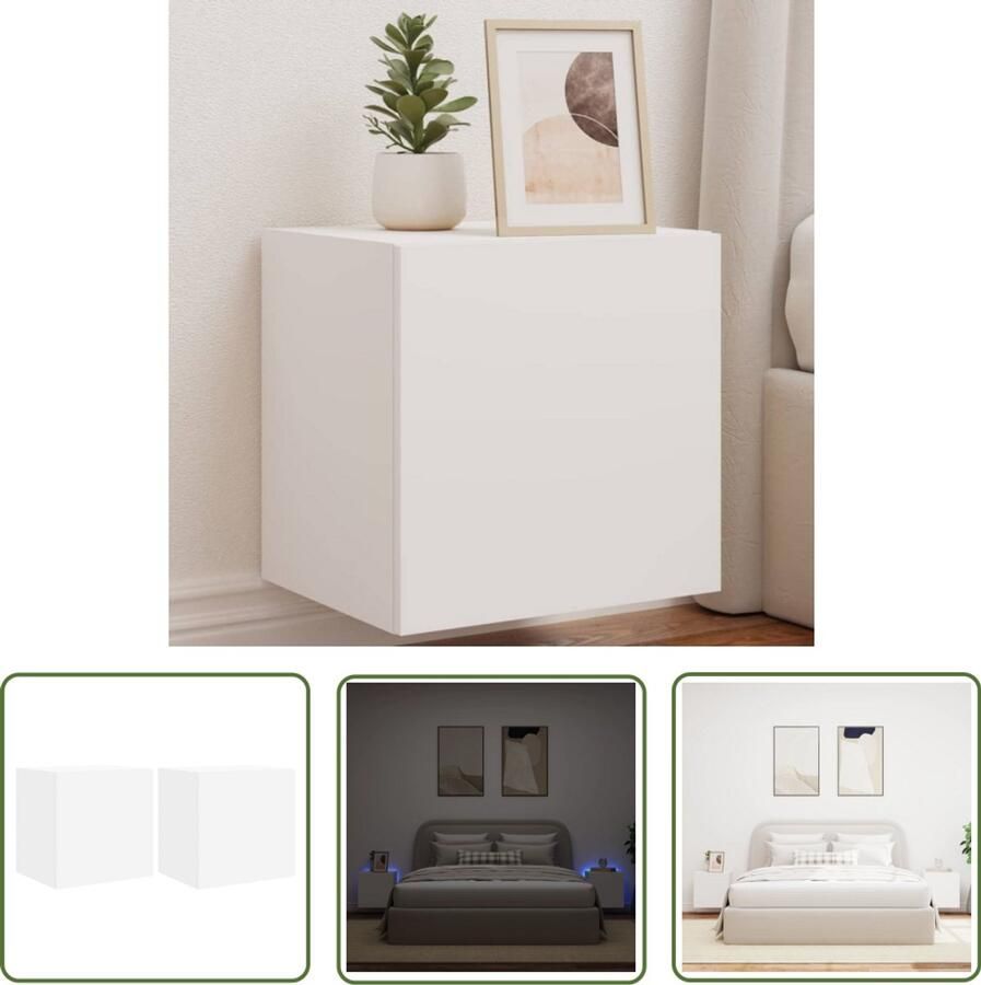 The Living Store Tv-wandmeubelen met LED-verlichting 2 st 40 5x35x40 cm wit Tv-wandmeubel Tv-wandmeubelen Zwevend Tv-meubel Tv-wandmeubel