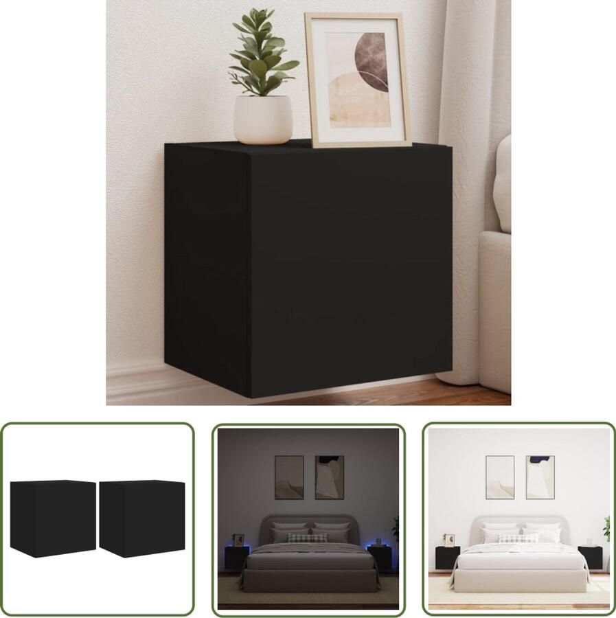 The Living Store Tv-wandmeubelen met LED-verlichting 2 st 40 5x35x40 cm zwart Tv-wandmeubel Tv-wandmeubelen Zwevend Tv-meubel Tv-wandmeubel