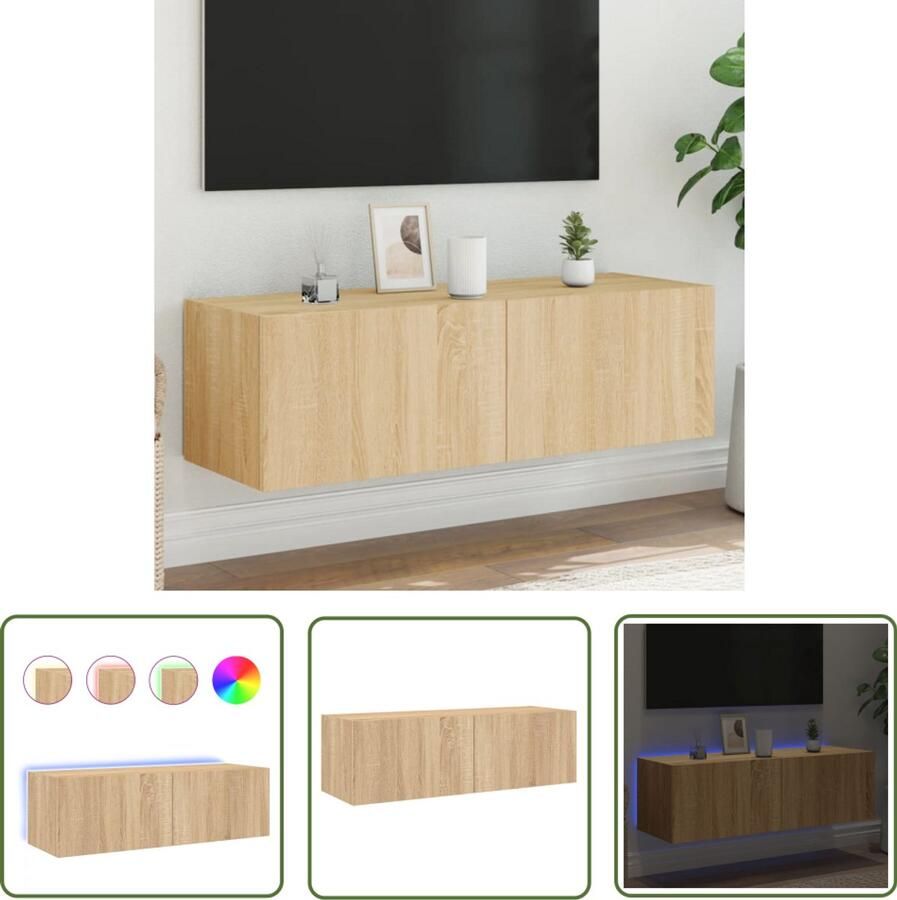 The Living Store Tv-wandmeubel met LED-verlichting 100x35x31 cm sonoma eiken Tv-wandmeubel Led-verlichting Sonoma Eiken Opbergruimte Woonkamer Decoratie