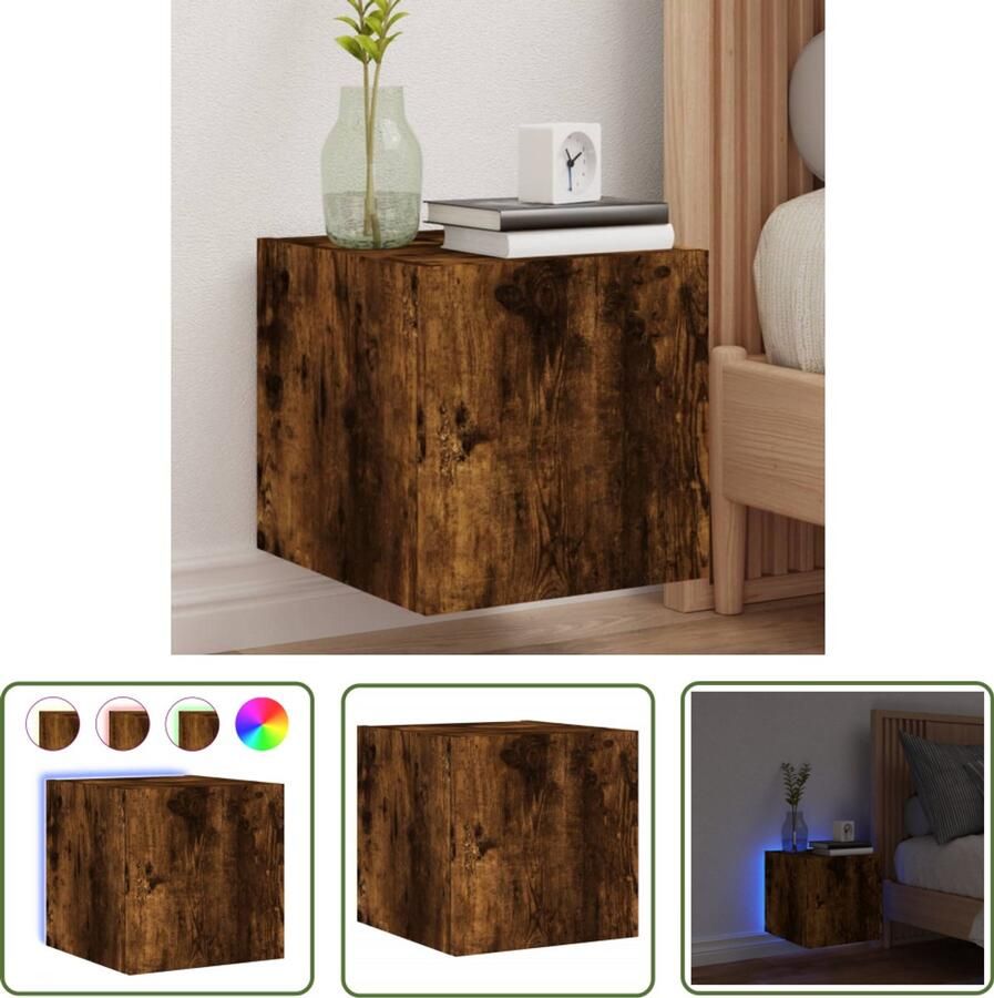 The Living Store Tv-wandmeubel met LED-verlichting 30 5x35x30 cm gerookt eiken Tv-wandmeubel Led-verlichting Tv-kasten Houten Tv-standaard Mediabox