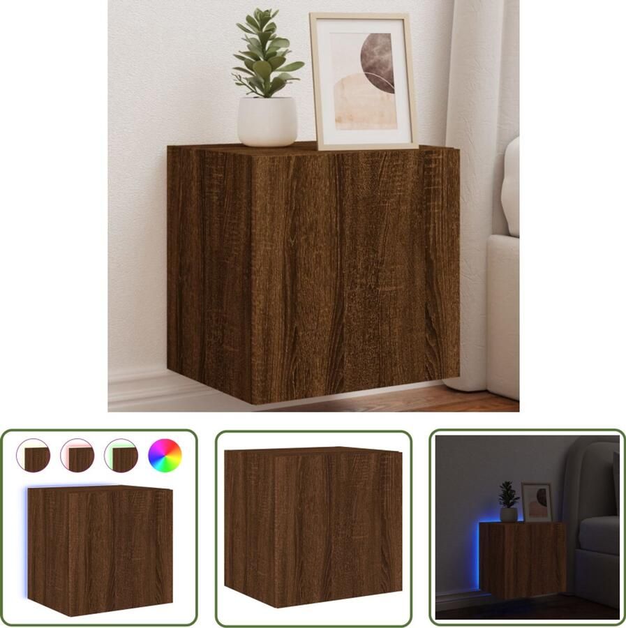 The Living Store Tv-wandmeubel met LED-verlichting 40 5x35x40 cm bruineikenkleur Tv-wandmeubel Led-verlichting Bruineiken Houten Tv-standaard Mediabox