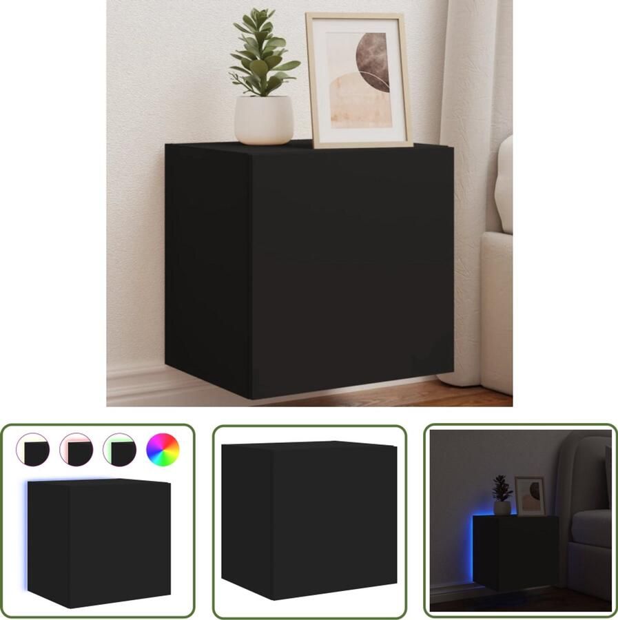 The Living Store Tv-wandmeubel met LED-verlichting 40 5x35x40 cm zwart Tv-wandmeubel Led-verlichting Tv-kasten Houten Tv-standaard Mediabox