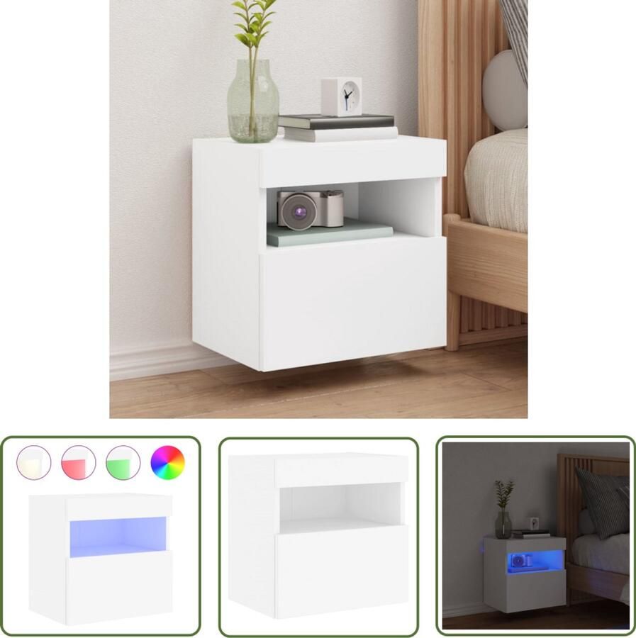 The Living Store Tv-wandmeubel met LED-verlichting 40x30x40 cm wit Tv-wandmeubel Led-verlichting Tv-kasten Houten Tv-standaard Decoratie Items