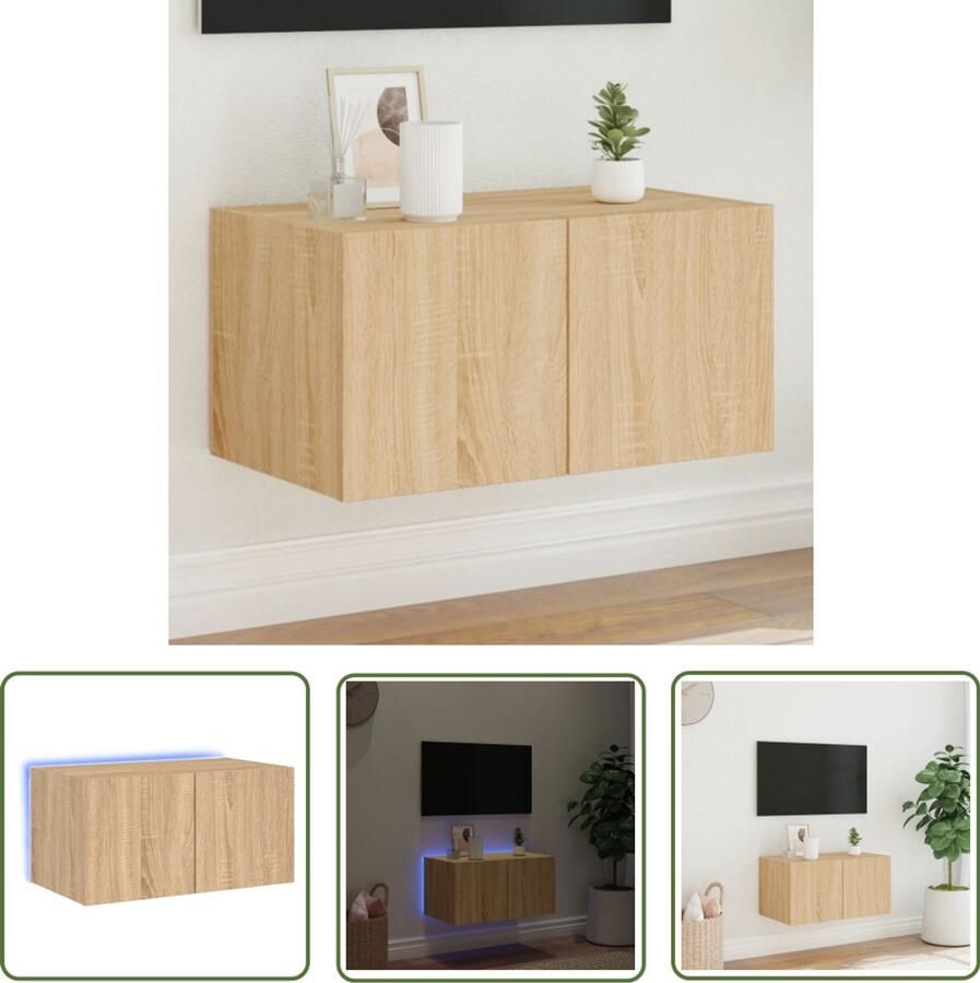 The Living Store Tv-wandmeubel met LED-verlichting 60x35x31 cm sonoma eikenkleur Tv-wandmeubel Led-verlichting Tv-kasten Salontafel Houten Meubilair