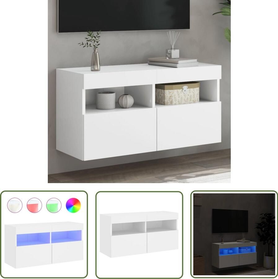 The Living Store Tv-wandmeubel met LED-verlichting 80x30x40 cm wit Tv-wandmeubel Led-verlichting Tv-tafel Houten Tv-meubel Zwevend Tv-meubel