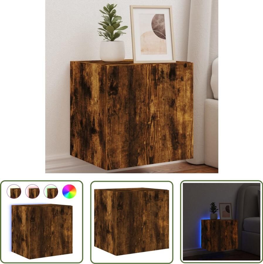 The Living Store Tv-wandmeubel met LED-verlichting 40 5x35x40 cm gerookt eiken Tv Wandmeubel Led Verlichting Tv Kast Wandmontage Opbergruimte