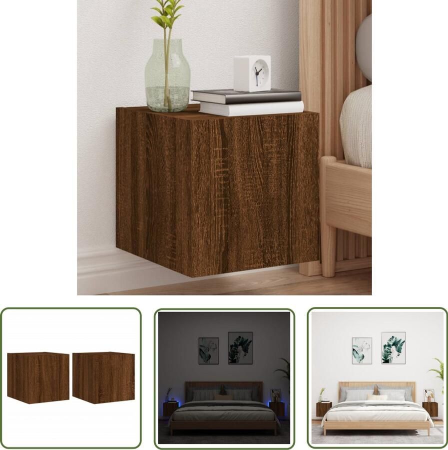 The Living Store Tv-wandmeubelen met LED 2 st 30 5x35x30 cm bruin eikenkleur Tv-wandmeubel Led Verlichting Houten Tv Stand Bruine Eiken Woonkamerdecoratie