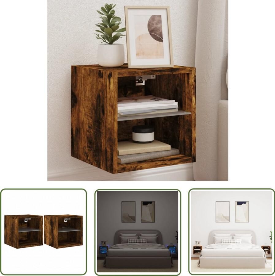 The Living Store Tv-wandmeubels met LED 2 st 30x28 5x30 cm gerookt eikenkleurig Tv-wandmeubel Led Verlichting Tv Kast Houten Tv Stand Bergruimte