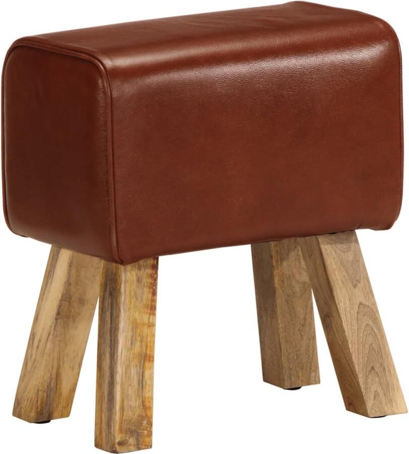 VidaXL Bankje Turnbok 38 cm Leer en Mangohout Vintage Bank Lederen Bank Boksen Bank Gymnastic Bench Houten Bank Salontafel Bruine Bank Mango Hout Meubilair