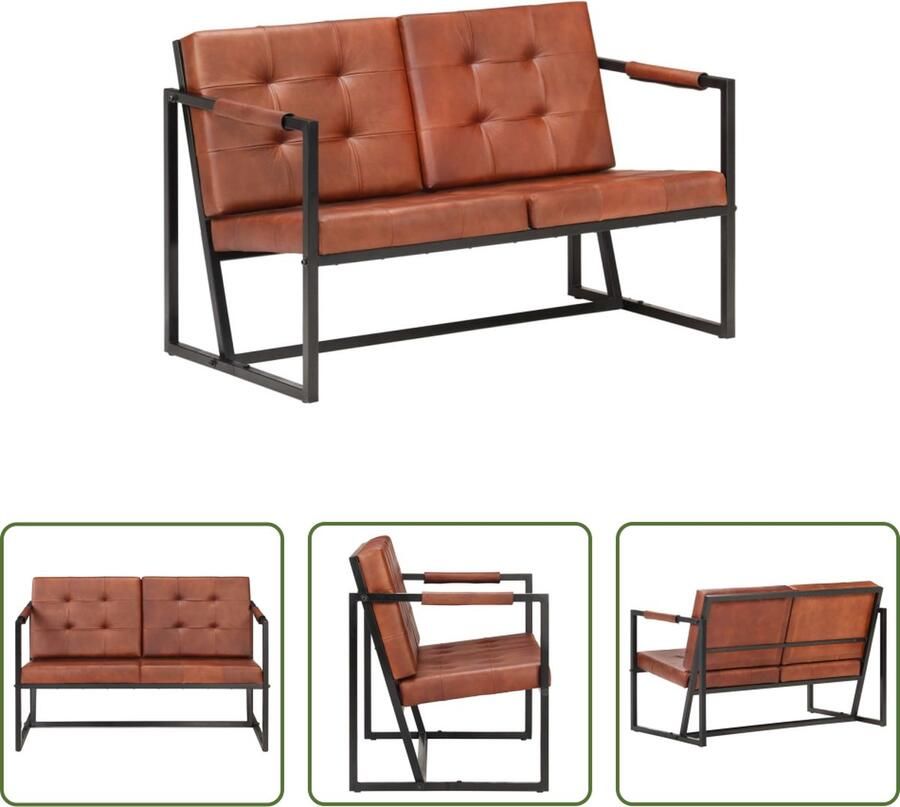 The Living Store Vintage 2-zits bank echt geitenleer 115x61x75 cm bruin Vintage Bank Lederen Bank Twee Persoons Bank Bruine Bank Bankstellen - Foto 2