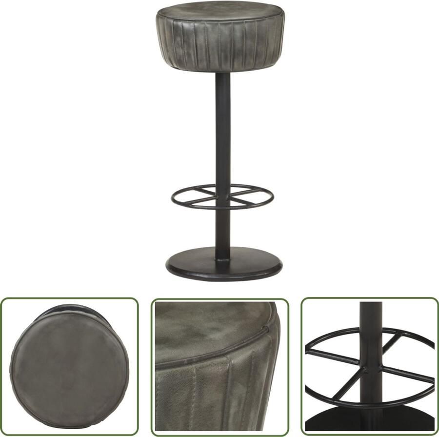 The Living Store Barkruk echt leer verweerd grijs Barstoel Lederen Barkruk Vintage Barkruk Retro Barkruk Bruine Barkruk