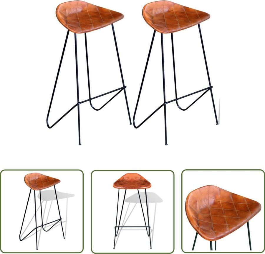 The Living Store Barkruk Industrial Leer Set van 2 Bruin Zwart 42x45x86 cm Barstoel Lederen Barkruk Bruine Barkruk Zwarte Barkruk Industriele Barkruk - Foto 2