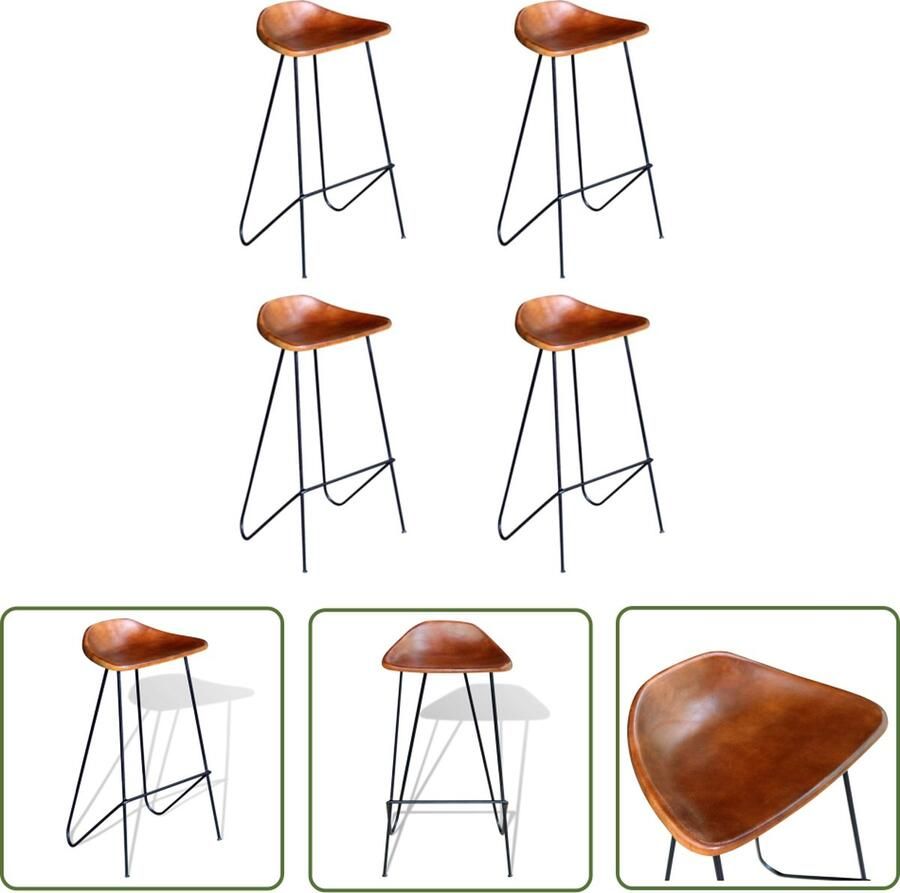 The Living Store Barkrukken IndustriÃle Stijl 42 x 45 x 86 cm Echt leer 4 stuks Barstooi Lederen Barkruk Industrieel Meubilair Bruine Barkruk Set Van 4 Barkrukken