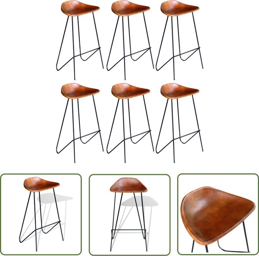 The Living Store Barkrukken Industrieel Design Zacht Leer 42x45x86 cm Set van 6 Barstooi Lederen Barkruk Industrieel Meubilair Bruine Barkruk Set Van Barstoelen