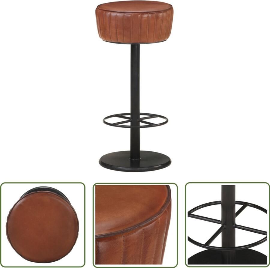 The Living Store Barkruk echt leer bruin Bruine Barkruk Lederen Barkruk Barstoel Vintage Barkruk Retro Barkruk