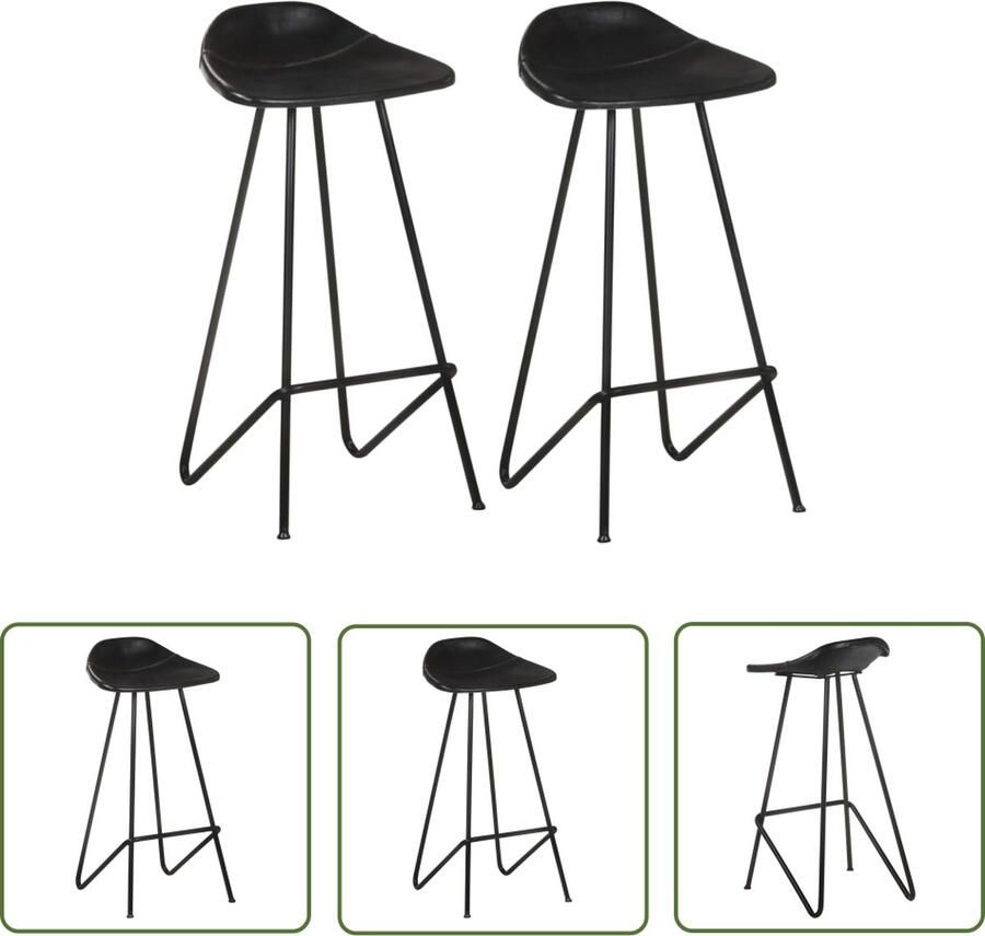 The Living Store Krukken IndustriÃle Stijl 45x39x83cm Echt Geitenleer Zwart Industriële Stoel Lederen Barkruk Barstoel Zwart Krukken Industrieel Vintage Barkruk - Foto 2