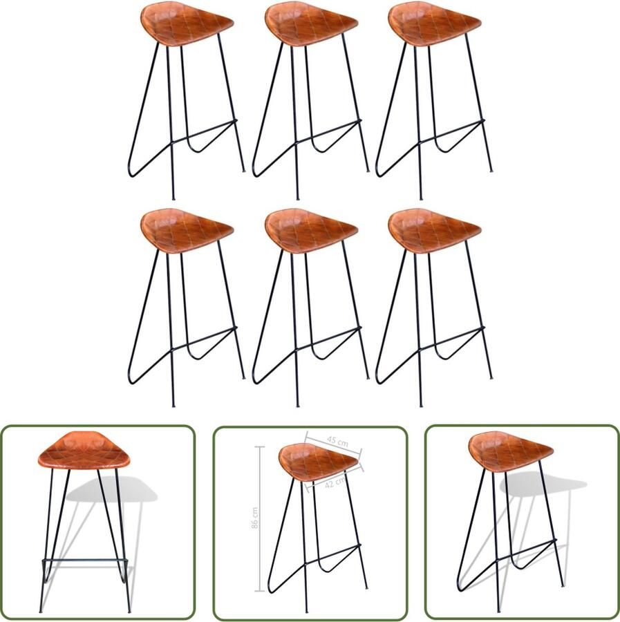 The Living Store Barkrukken Leren Set van 6 Bruin Zwart 42x45x86cm Barstoollen Lederen Barkrukken Bruine Barkrukken Zwarte Barkrukken Industrieel Meubilair - Foto 2