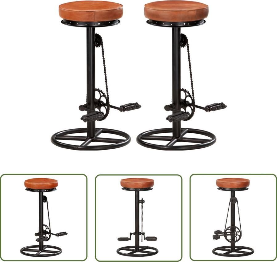 The Living Store Barkrukken Geitenleer 44x44x75 cm Fietspedaal voetsteunen Barstühlen Lederen Barkrukken Vintage Barkrukken Bruine Barkrukken Zwarte Barkrukken - Foto 2