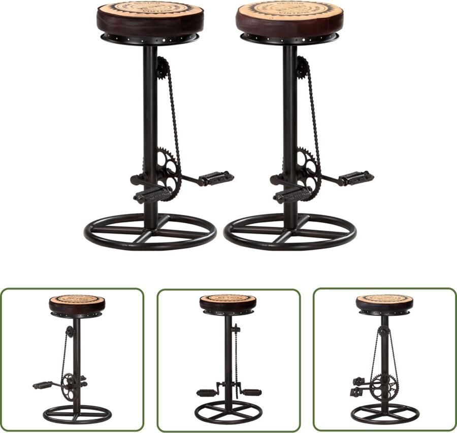 The Living Store Barkrukken Echt Leer Industrieel Ontwerp 44x44x75 cm Met Fietspedalen Bruin Zwart Barstühlen Lederen Barkrukken Industrieel Meubilair Fietspedaal Barkrukken Bruine Barkrukken - Foto 2